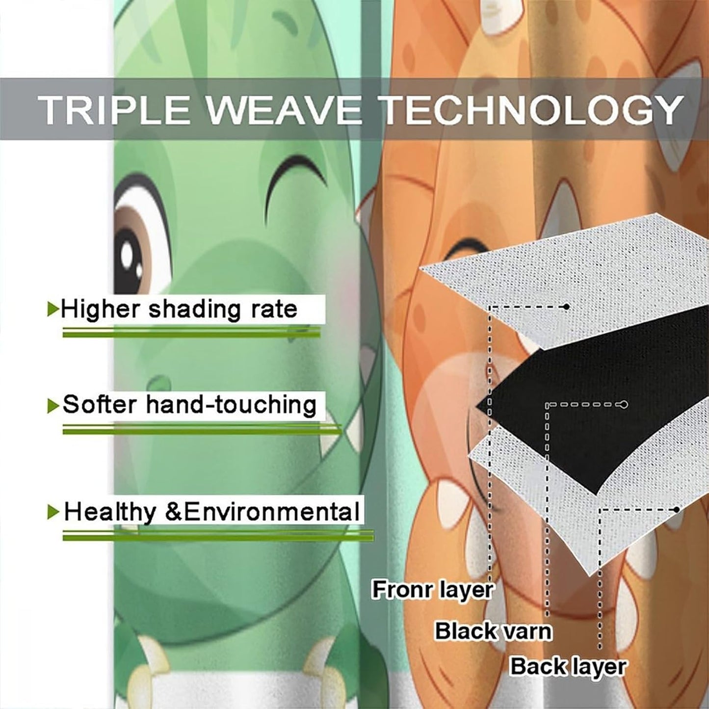 Kids Dinosaur Curtains for Boys Girls Bedroom Decor Cartoon Dino Colorful Cute Funny Animal Printed Blackout Rod Pocket Window Drapes for Baby Nursery Playroom Living Room W31.5xL72in 2 Panels