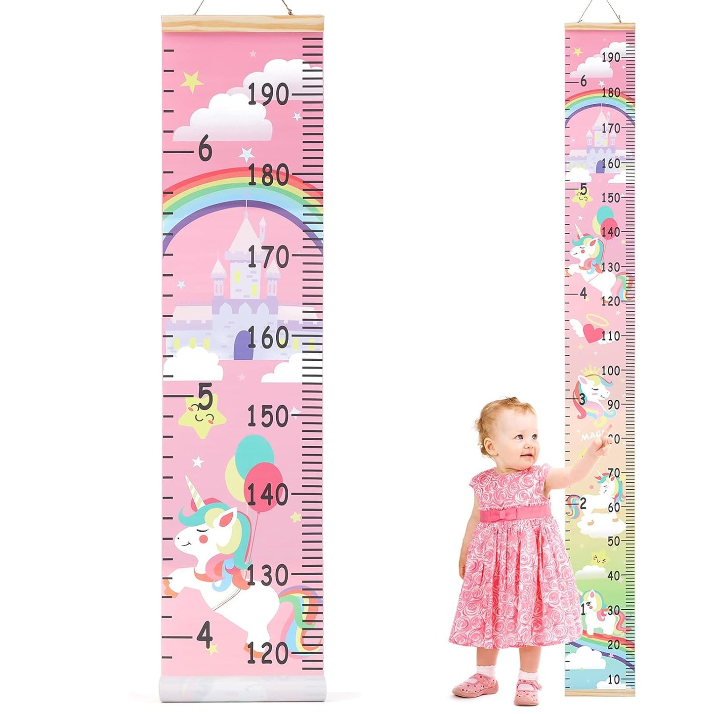 Kids Growth Chart Height Measuring Chart, Unicorn Canvas Wall Hanging Rulers for Baby Children Girls Bedroom Decor 74.8''* 7.87''