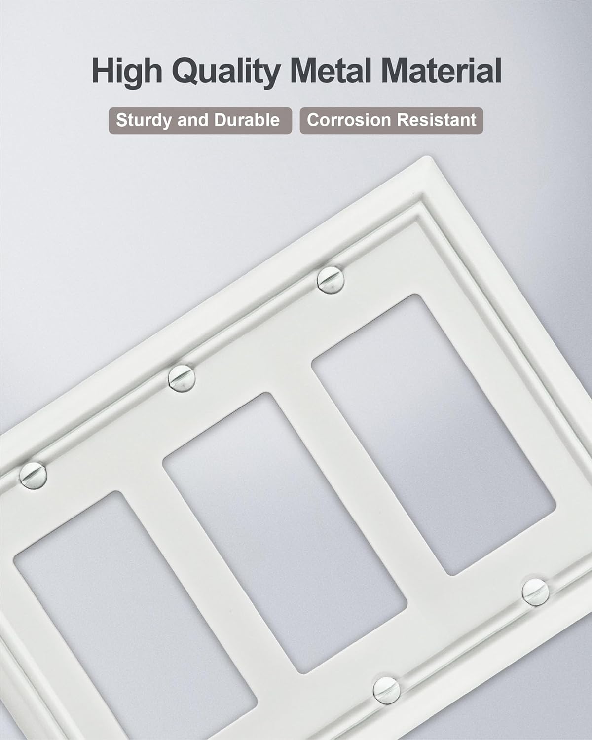 1-Pack Triple Decorator Wall Plate, Off White Wall Outlet Cover for GFCI Outlet, Dimmer Switch, Durable Metal, 6.77''*4.88'', Midsize