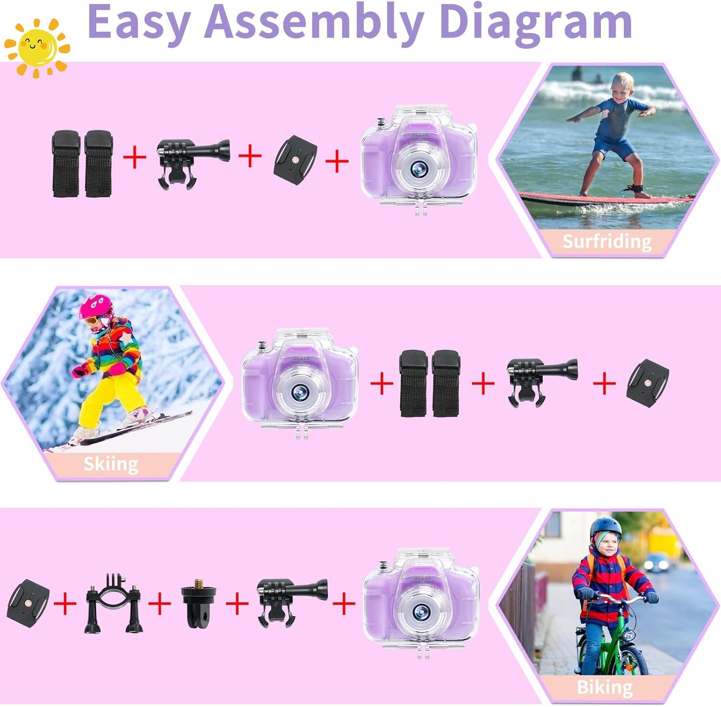 Kids Camera Waterproof Underwater Camera for 3-12 Year Old Boys Girls 2 Inch IPS Screen 1080P HD Digital Kids Video Camera Indoor Outdoor Action Cameras Best Christmas Birthday Gifts