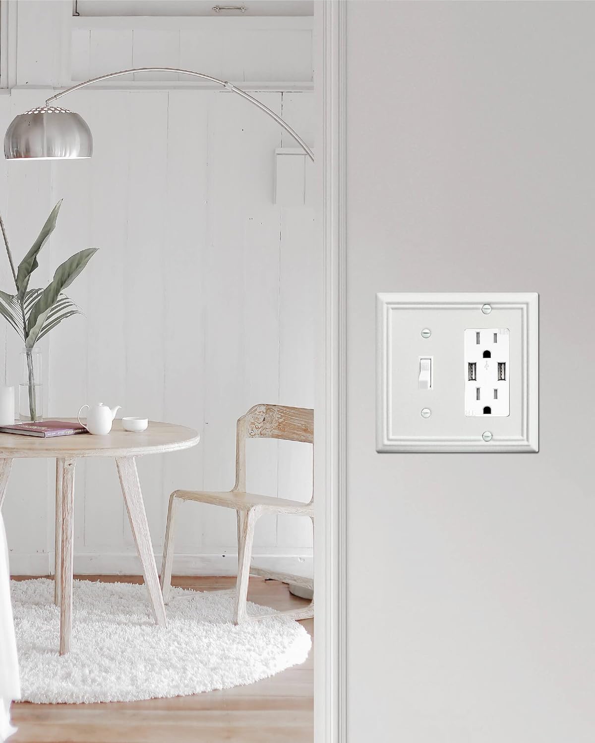 1-Pack Combination Metal Wall Plate, 1 Toggle / 1 Decorator Switch Plates and Outlet Covers, Off White Finish, 4.96''*4.88, Midsize