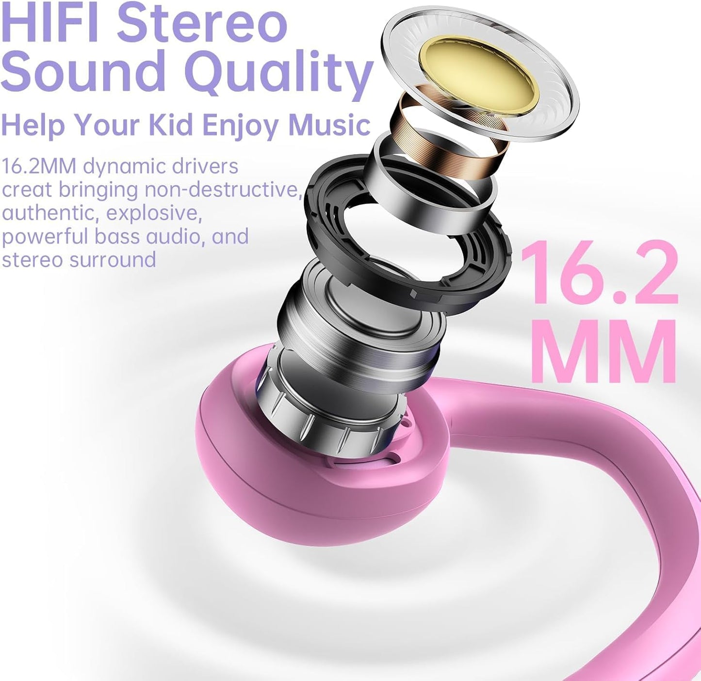 Kids Headphones, Bluetooth 5.2 Air Conduction Open Ear Headphones, 85dB Volume Limiting, Blue Pink