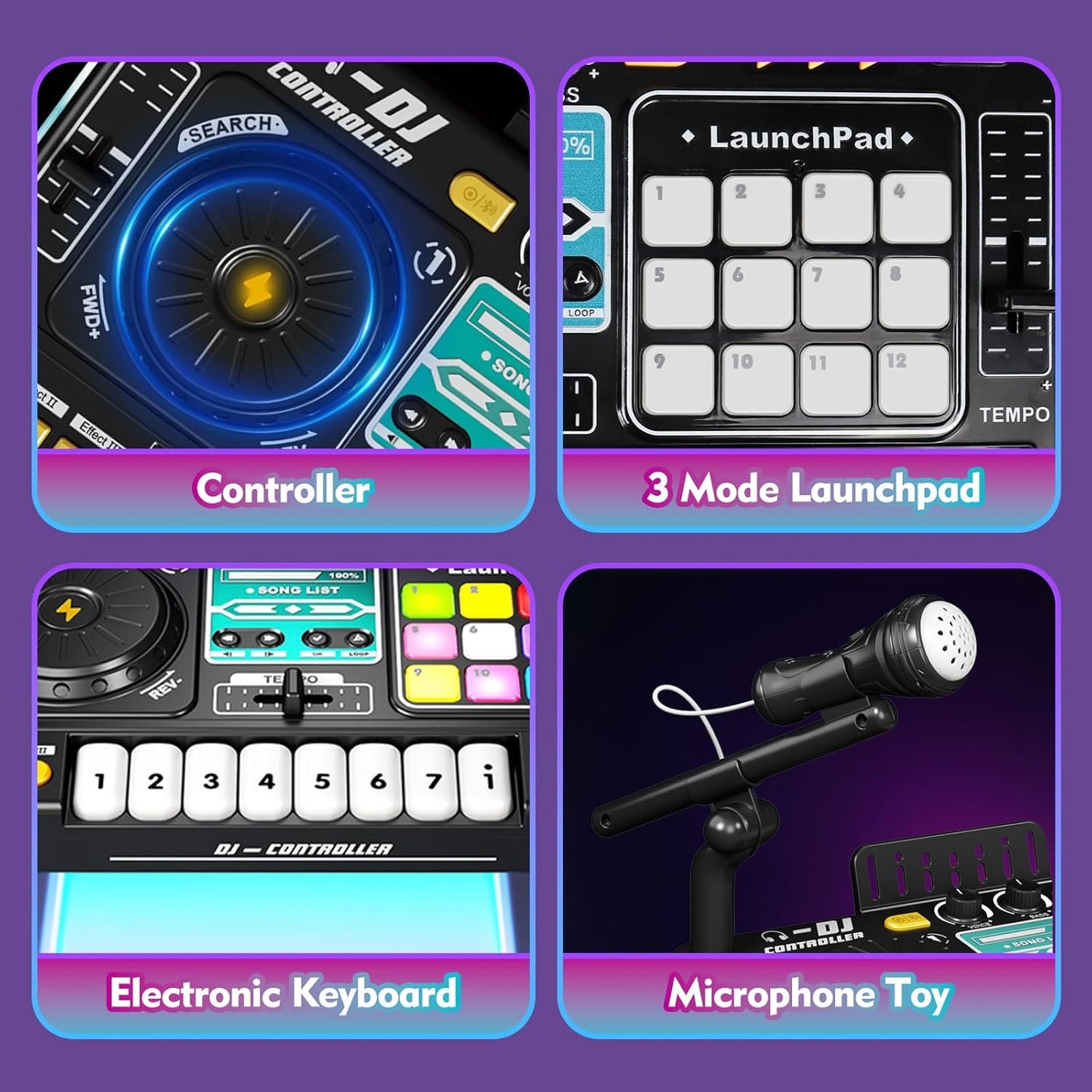 Kids DJ Mixer Controller Table Musical Toy Electronic Bluetooth Toy with LED Lights Sound Effect Microphone Piano DJ Board Key Musical Instruments Birthday Gift Toys for 3 4 5 6 7 Year Old Boy Girl