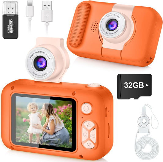 Kids Camera, Toddler Kid Digital Camera with 180°Flip Lens & 2.4in IPS Screen, Birthday Festival Gifts Present Toy for 4 5 6 7 8 9 10 11 Year Old Girls/Boys, 32 GB Card Included, X101