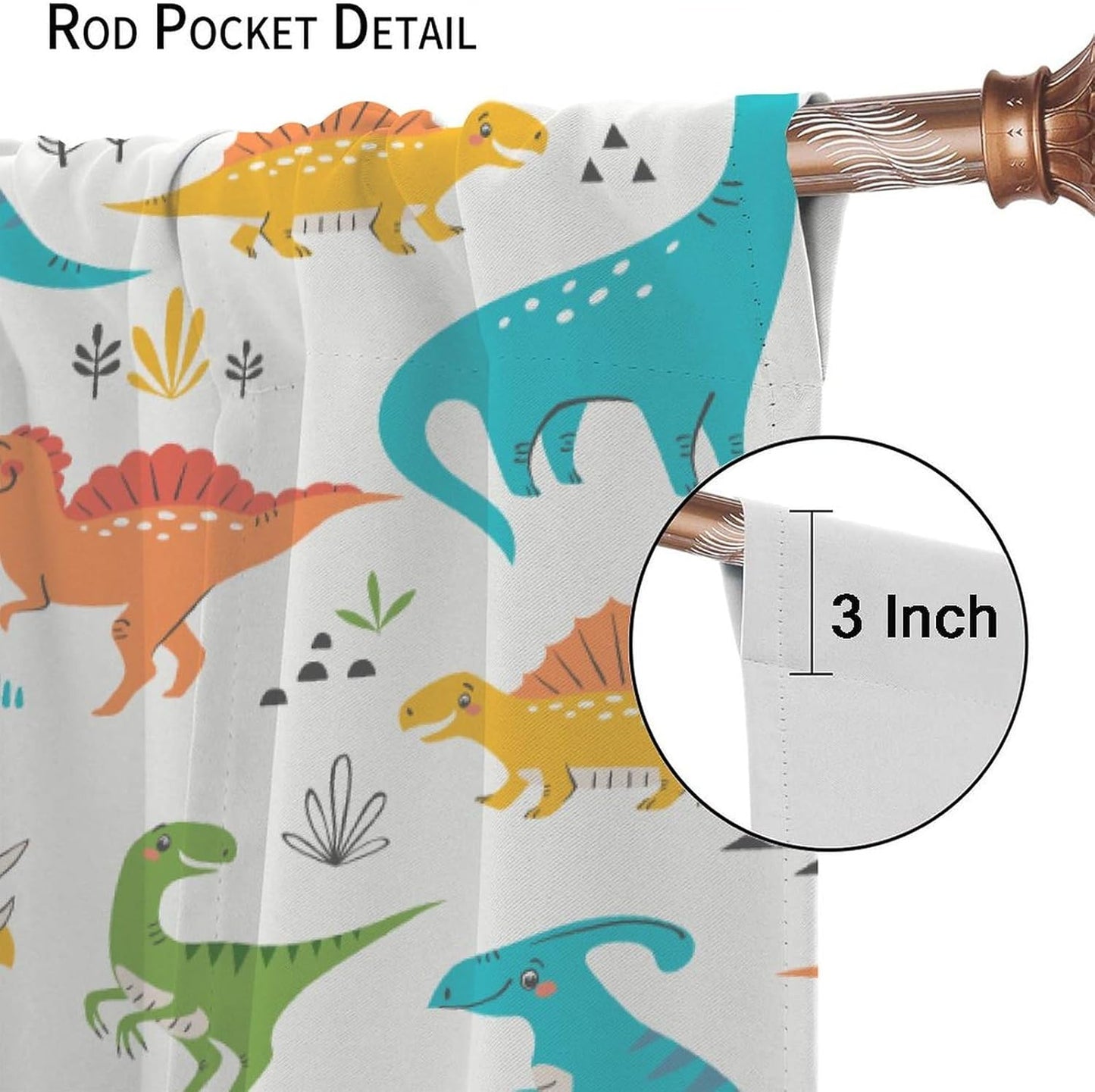Kids Dinosaur Curtains for Boy Girl Bedroom Decor Cartoon Dino Colorful Cute Funny Animal Wildlife Printed Blackout Rod Pocket Window Drapes for Baby Nursery Playroom Living Room W36xL63in 2 Panels