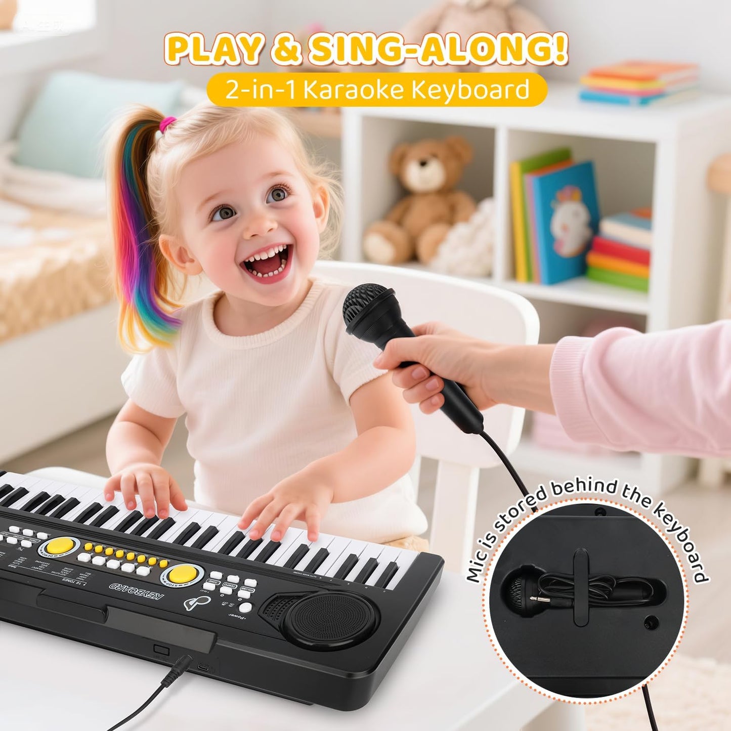 Kids Piano Keyboard Toy with Mic – 49 Keys Portable Electronic Piano for 3 4 5 6 7 Girls Boys Beginners Birthday Xmas Gifts, Black