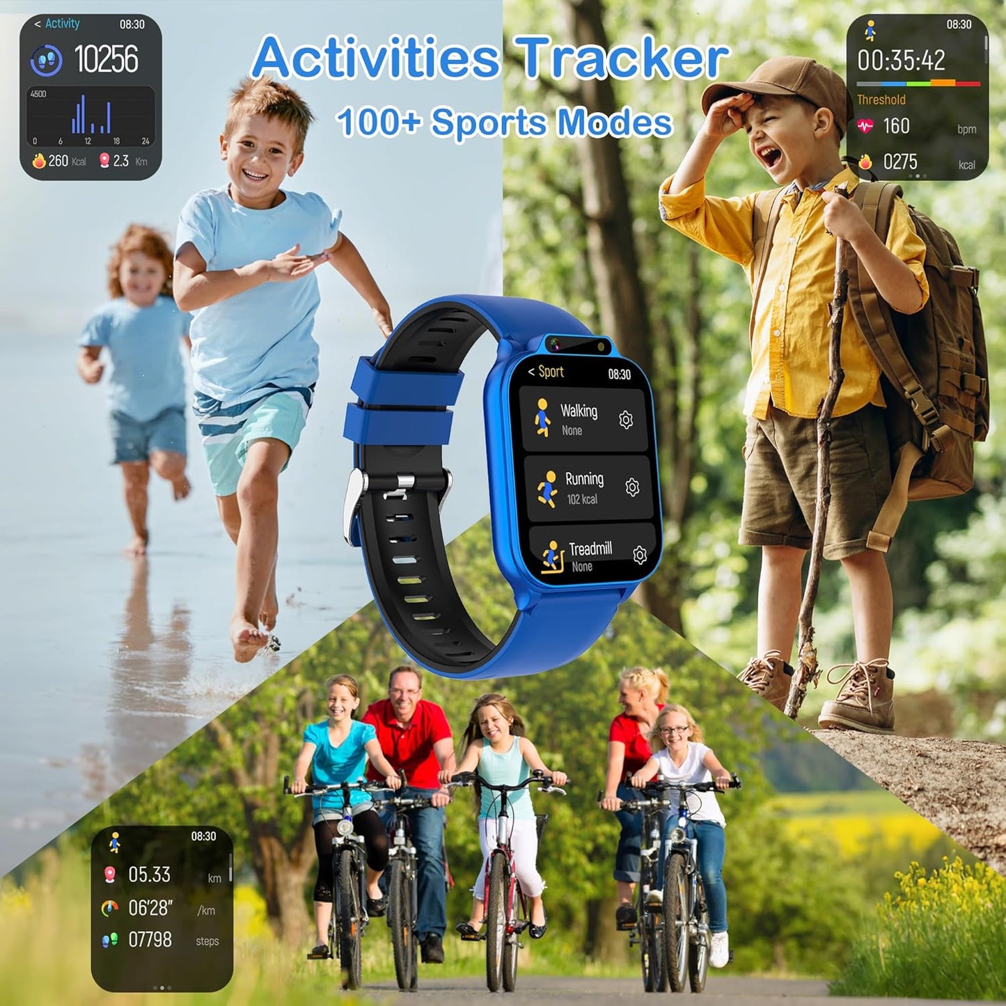 Kids Smart Watch Boys with Fitness & Sleep Tracker, Waterproof Smart Watch for Kids Age 5-12, Sport Modes Heart Rate SOS Button HD Camera DIY Dial Games Music Recorder, NO APP/Phone, Boys Gifts Toys