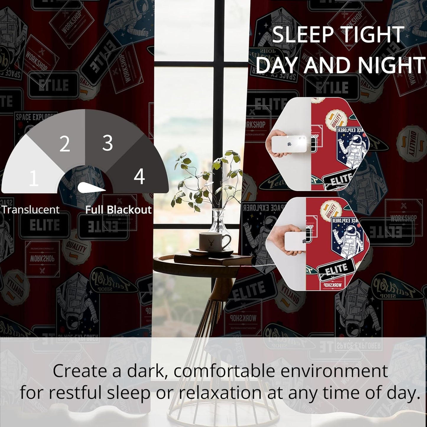 Kids Space Astronaut Blackout Curtains - 100% Blackout, Thermal Insulated, Noise Reducing, Perfect for Kids Room and Nersurys, 2 Panels (Space Badge Crew, W52×L63)