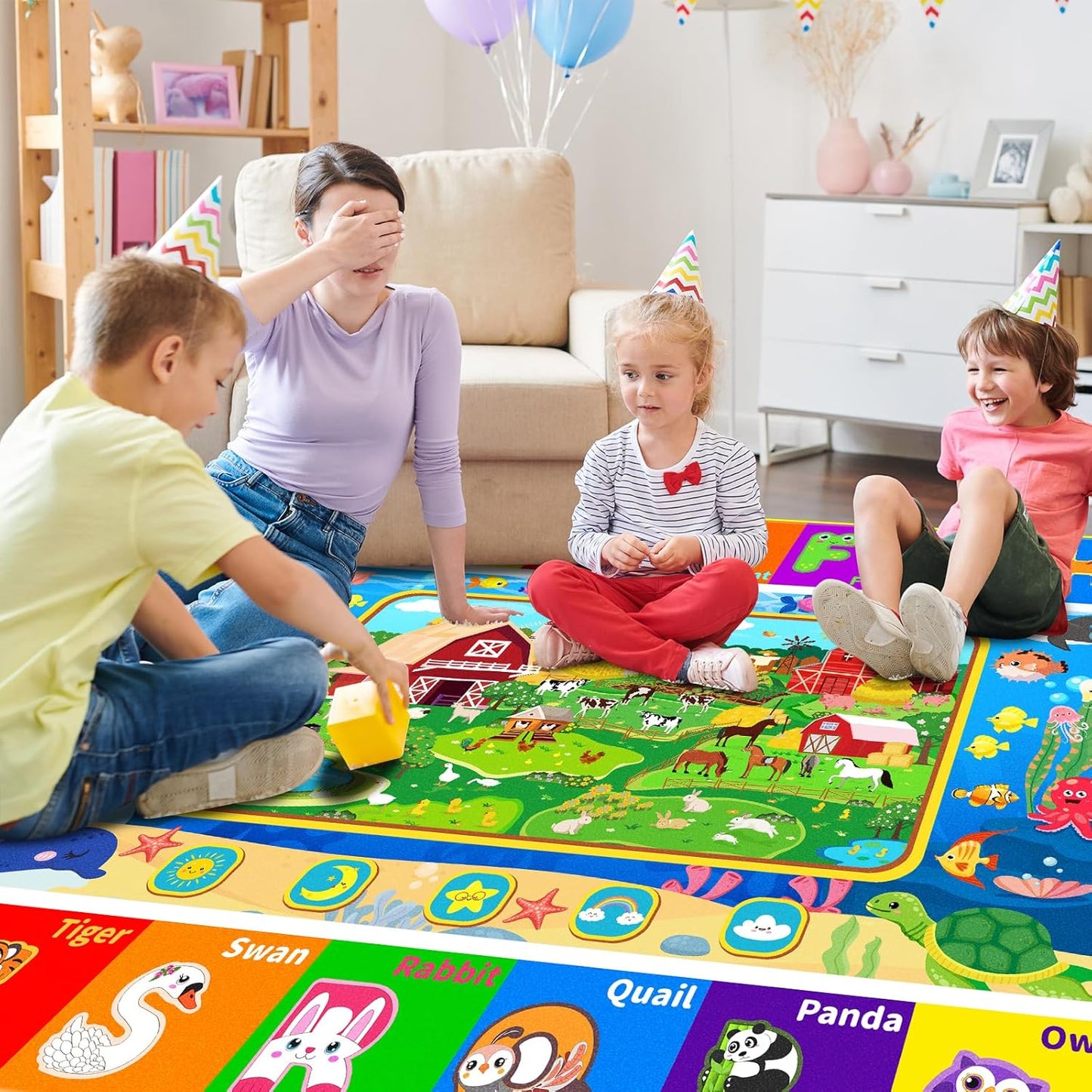 Kids Rug for Playroom, Kids Baby Playmat with Farm Sea Animal, Alphabet ABC Educational Rug, Floor Play Mat Carpet for Bedroom Preschool Classroom (59 X 39.4 INCH, Farm)