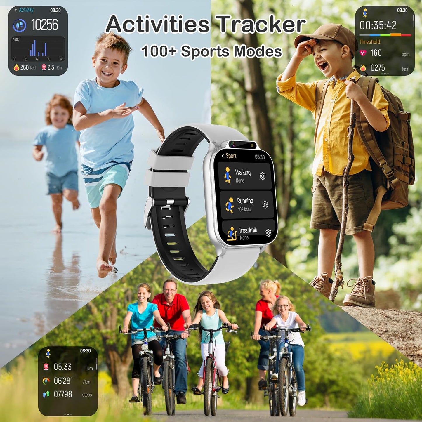 Kids Smart Watch with Fitness & Sleep Tracker, Waterproof Smart Watch for Kids with Heart Rate & Blood Oxygen Monitor, HD Camera, Games, Music, Recorder, Gifts for Boys Girls 5-12(Silver)