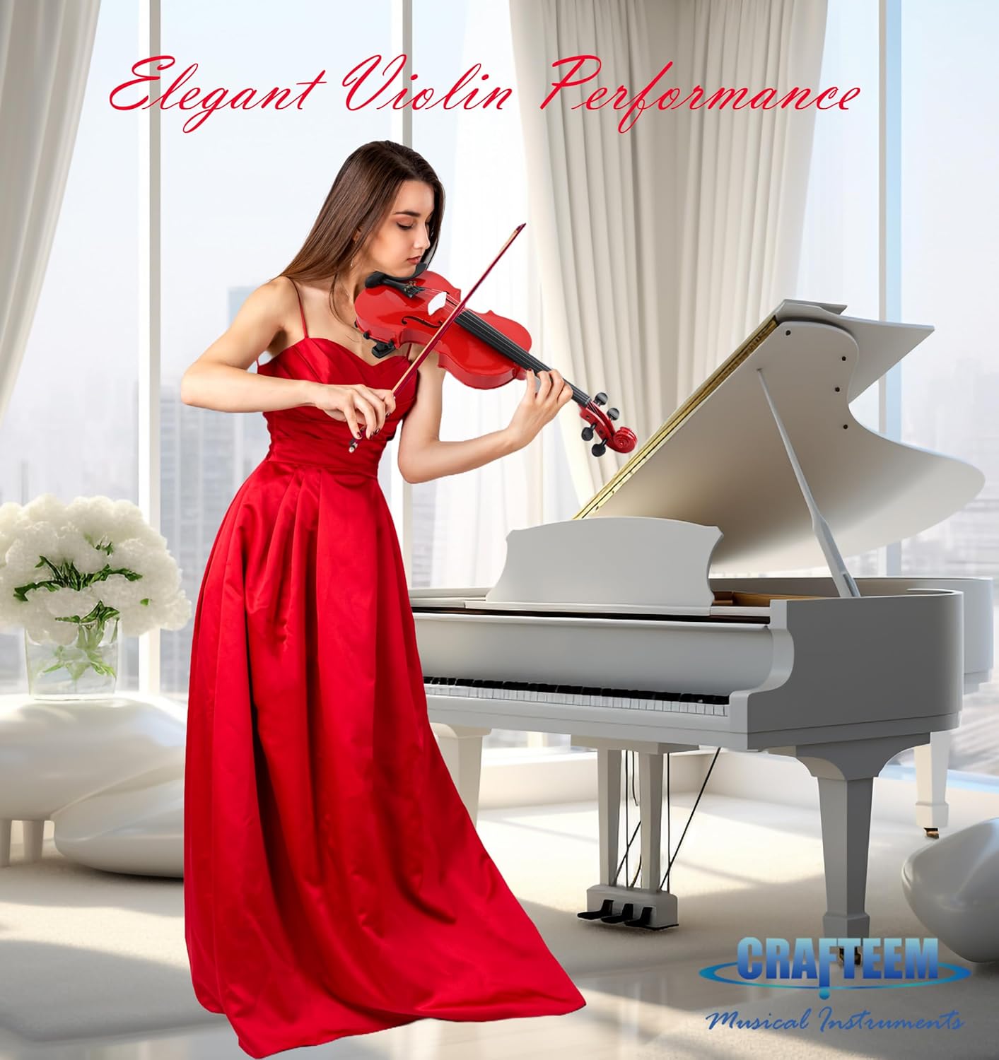 1/4 Fiddle Red Colored Premium Violin Outfit for Beginners Adults Kids With 5 Color Fingering Tape- Handcrafted Student Beginner Violin. (Red, 1/4)