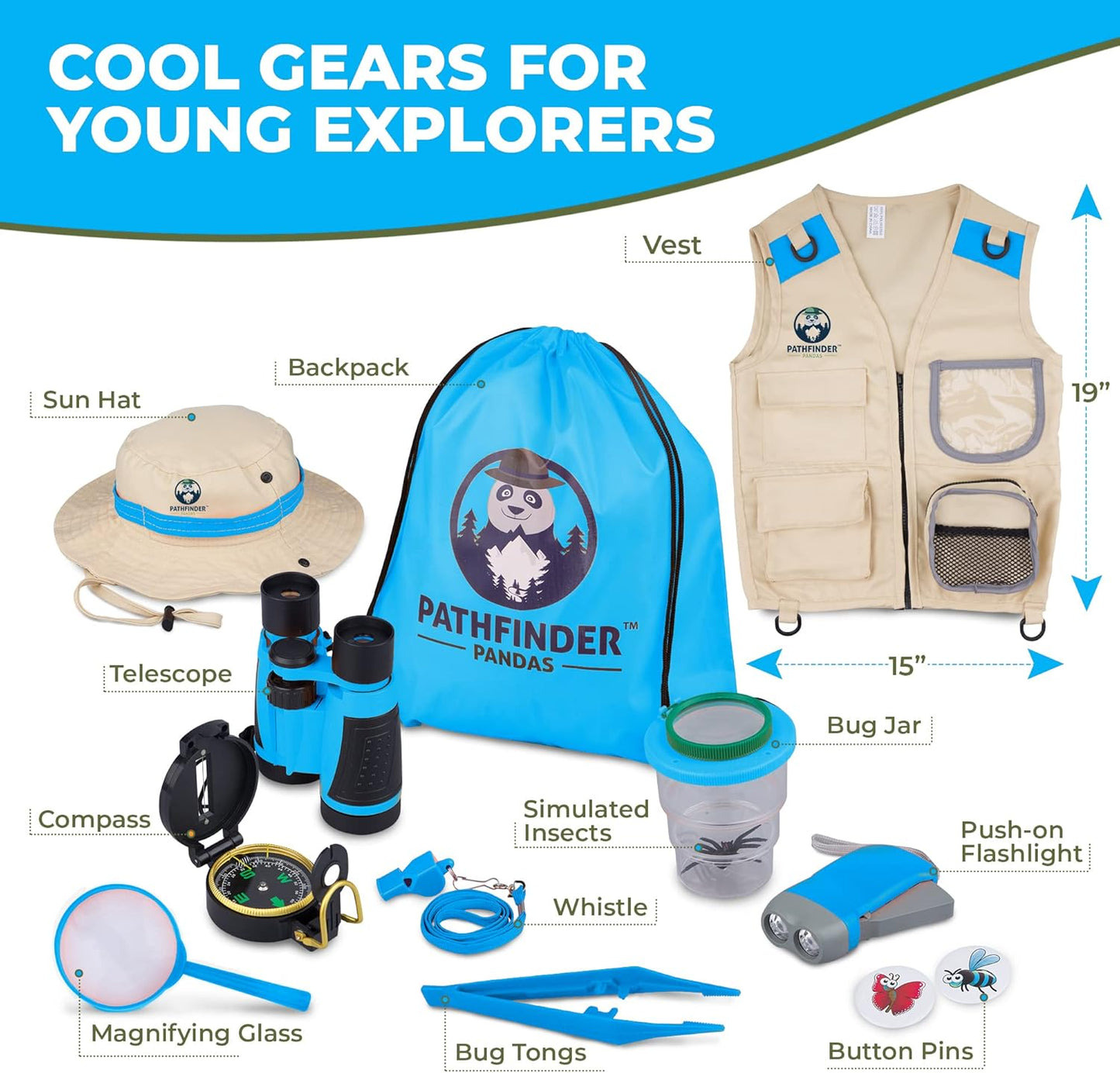 Kids Explorer Kit with Safari Vest & Hat for 3-12 Year Old Boys & Girls - Safari Costume & Dress Up as Zoo Keeper, Paleontologist - Giftable Outdoor Adventure Kit for Kids + Adventure Book