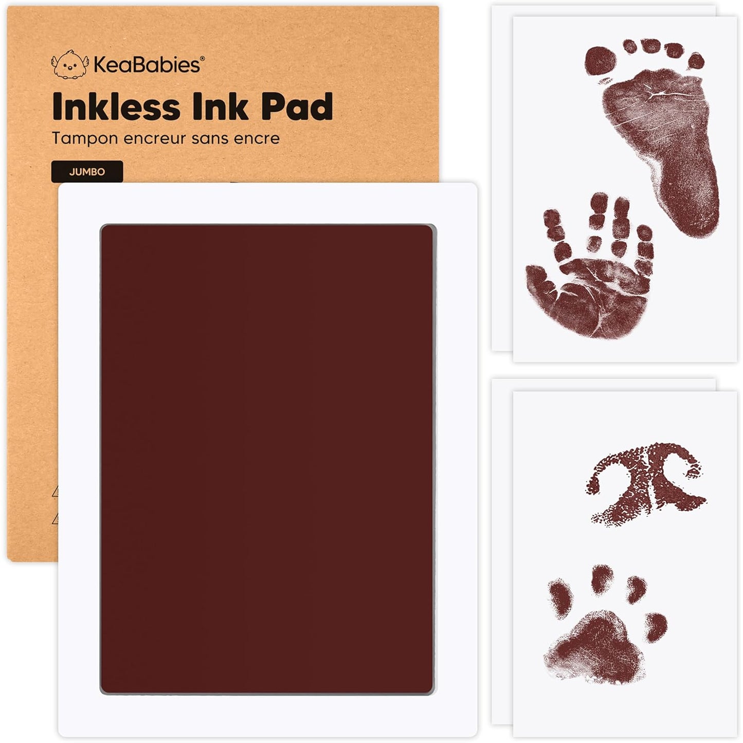 1-Pack Inkless Baby Hand and Footprint Kit - Mess Free Ink Pad for Newborn Keepsake, Dog Nose & Paw Print Kit, Clean Touch Ink Pad for Baby Hand & Footprints, Ideal New Mom Gifts(Auburn, Jumbo)