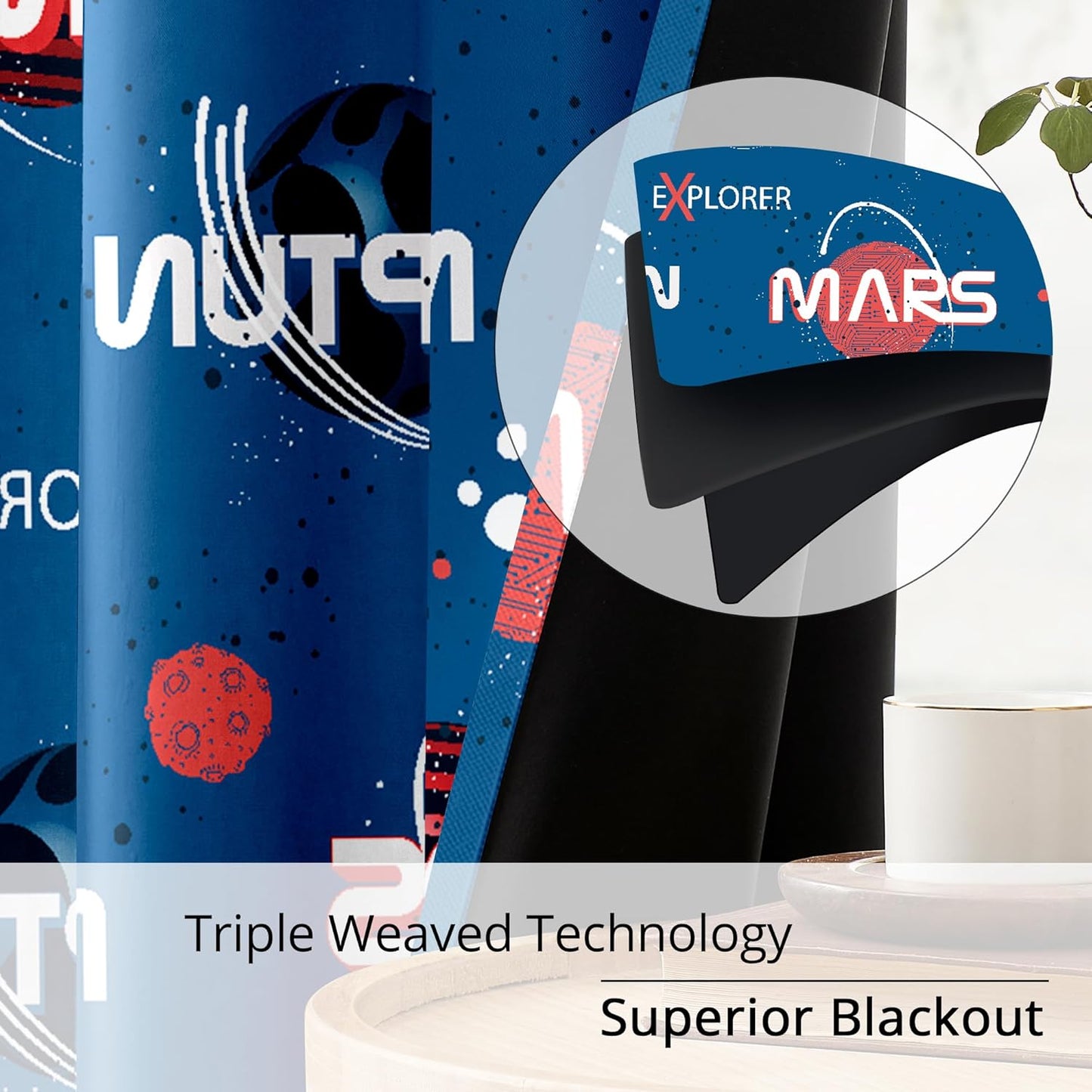Kids Space Mars Blackout Curtains - 100% Blackout, Thermal Insulated, Noise Reducing,Bring The Cosmos Closer to Kids Room, 2 Panels (Planet Parade, W52×L63)