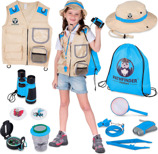 Kids Explorer Kit with Safari Vest & Hat for 3-12 Year Old Boys & Girls - Safari Costume & Dress Up as Zoo Keeper, Paleontologist - Giftable Outdoor Adventure Kit for Kids + Adventure Book