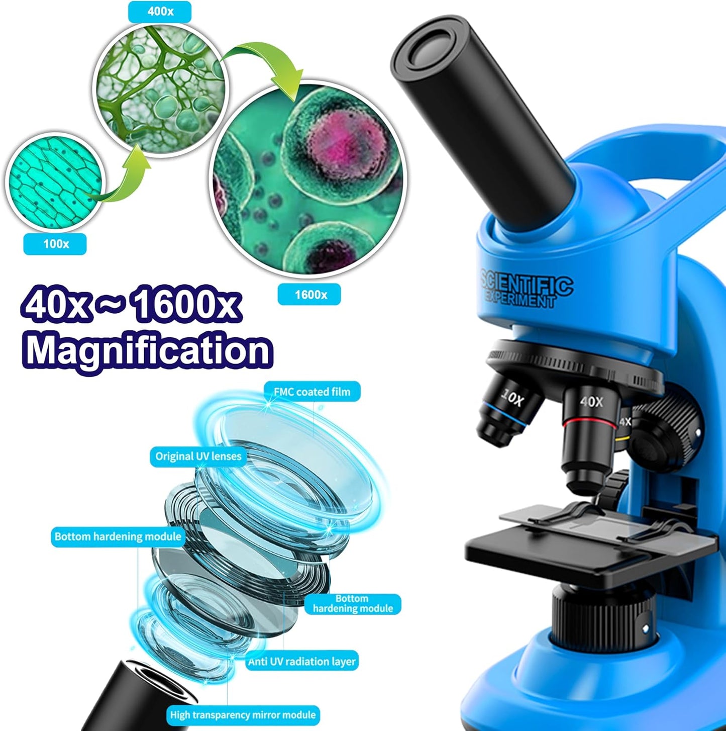 Kids Microscope,40-1600x Microscope Kit for Kids Beginners Children,STEM Kit,Prepared Slides,LED Light and Configured Various Operating Tools- Science Experiment Toy for Kids Ages 6-12