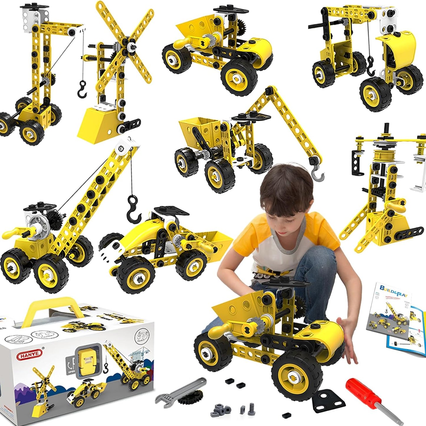 10 in 1 Stem Toys for 5 6 7 8 9+ Year Old Building Block Kit Stem Activities Projects Boy Toys Age 4-8 5-7 6-8 8-10 Creative Set Educational Engineering Excavator Construction Birthday
