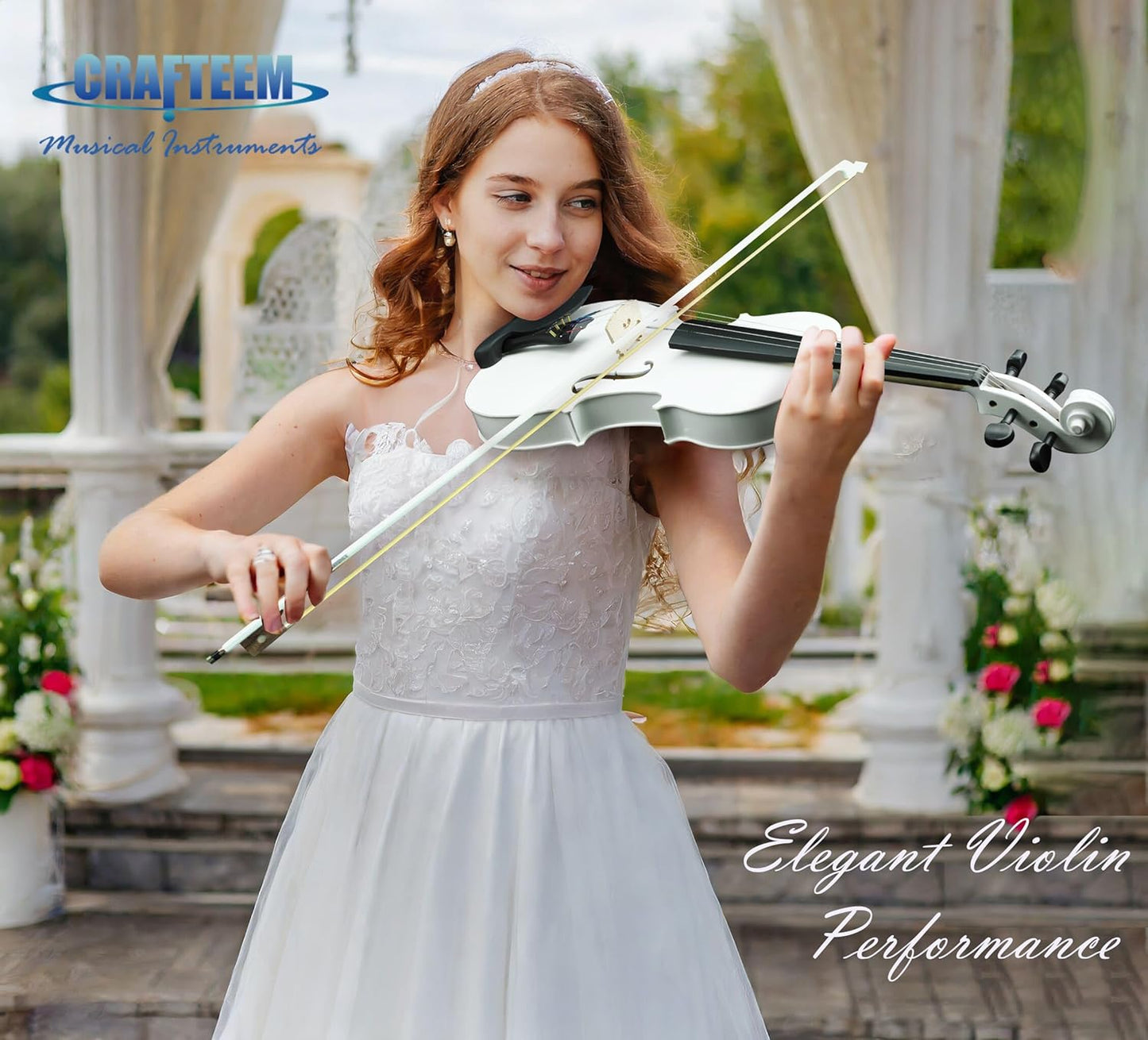 1/2 Fiddle White Colored Premium Violin Outfit for Beginners Adults Kids With 5 Color Fingering Tape- Handcrafted Student Beginner Violin.(White, 1/2)