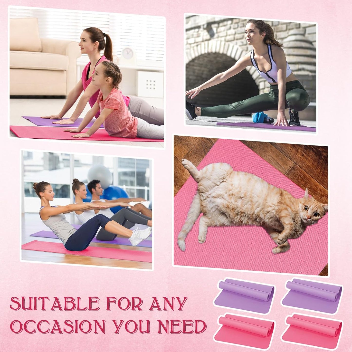 10 Pack Yoga Mats Bulk, 68'' x 24'' x 4mm Thick Yoga Mats for Kids and Adult Gym Mats Bundle Latex Free Exercise Mats with Non Slip Texture for Outdoor Yoga, Pilates or Workout