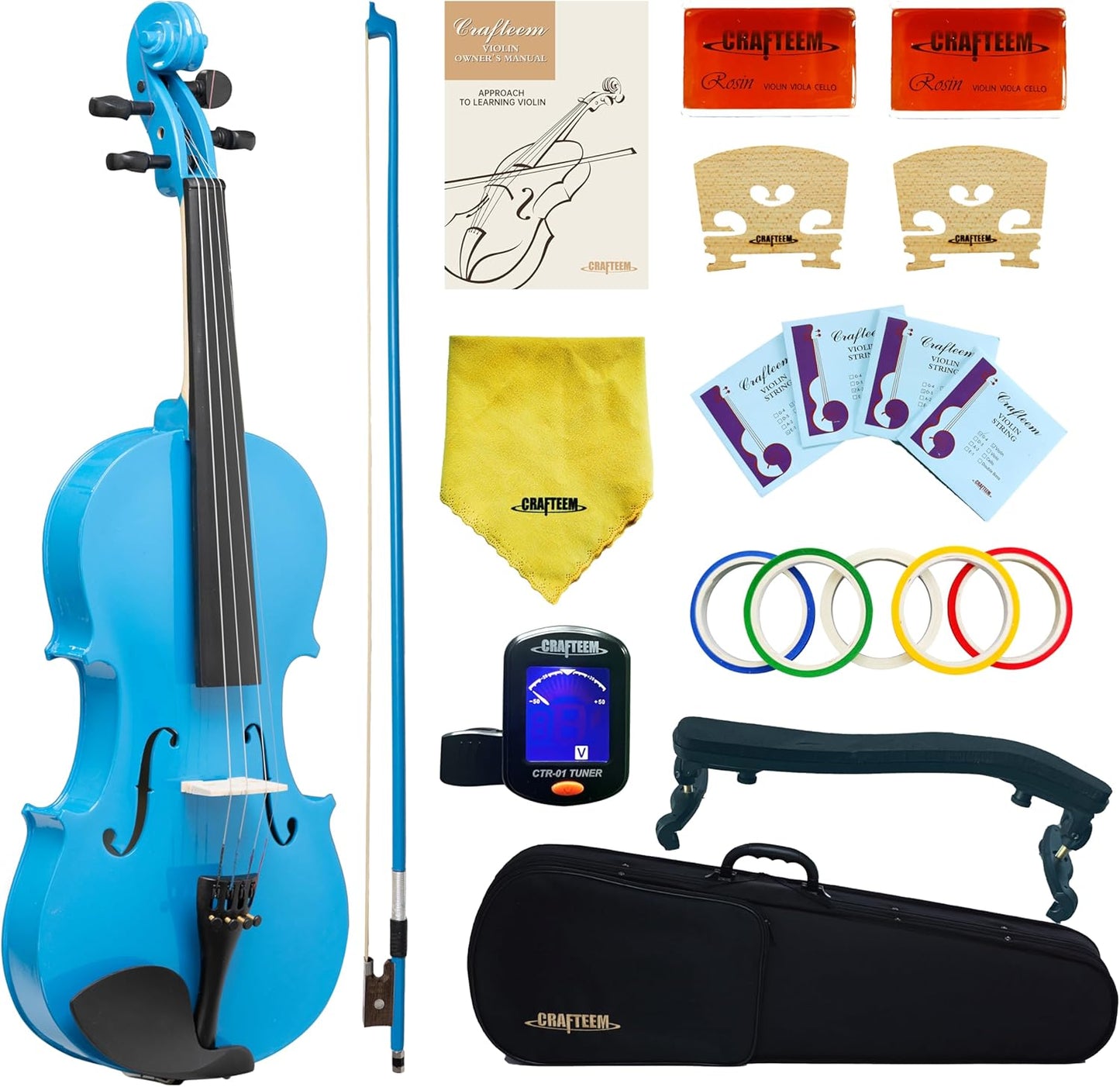 1/4 Fiddle Blue Colored Premium Violin Outfit for Beginners Adults Kids With 5 Color Fingering Tape- Handcrafted Student Beginner Violin.(Blue, 1/4)