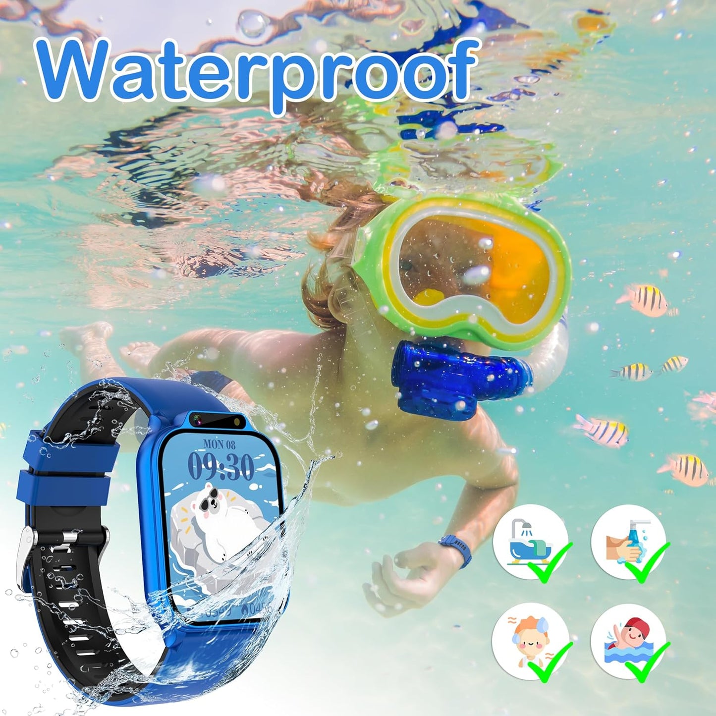 Kids Smart Watch Boys with Fitness & Sleep Tracker, Waterproof Smart Watch for Kids Age 5-12, Sport Modes Heart Rate SOS Button HD Camera DIY Dial Games Music Recorder, NO APP/Phone, Boys Gifts Toys