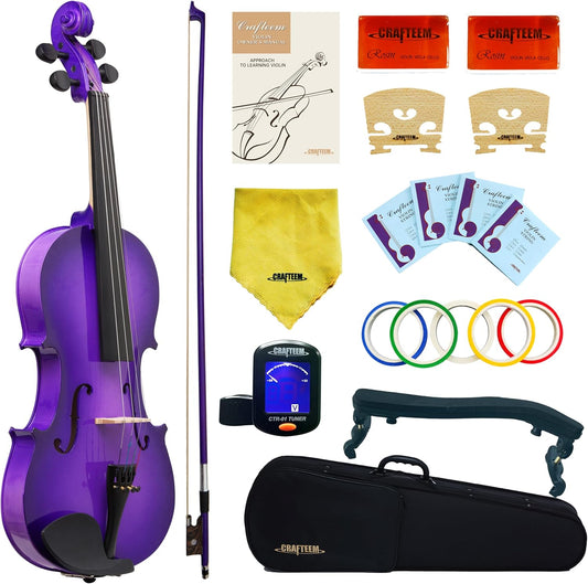 1/4 Fiddle Purple Colored Premium Violin Outfit for Beginners Adults Kids With 5 Color Fingering Tape- Handcrafted Student Beginner Violin.(Purple, 1/4)