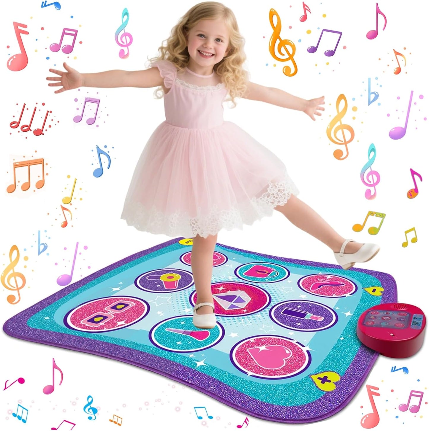 Kids Dance Mat Game Toy for Girls & Boys Ages 3-12, Interactive Electronic Rhythm Dance Step Pad with Built-in Music, Adjustable Volume & Fun Light-Up Steps, Perfect Birthday & Holiday Dance Game Gift