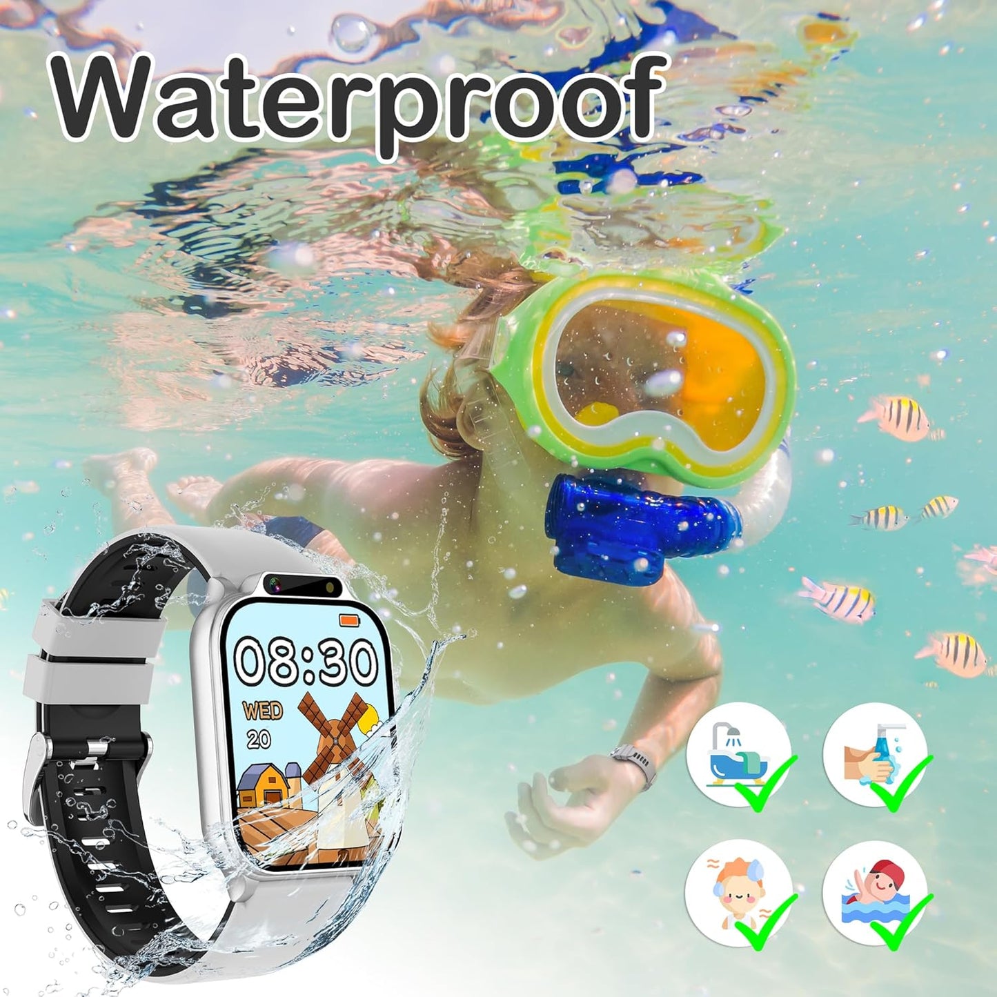 Kids Smart Watch with Fitness & Sleep Tracker, Waterproof Smart Watch for Kids with Heart Rate & Blood Oxygen Monitor, HD Camera, Games, Music, Recorder, Gifts for Boys Girls 5-12(Silver)