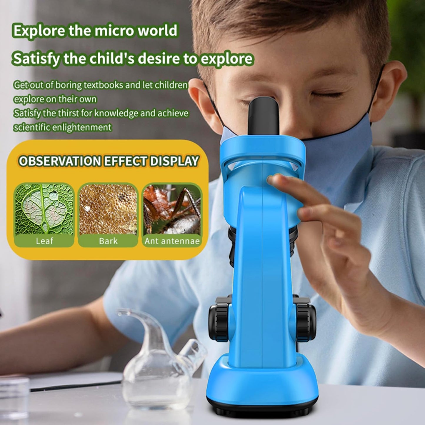 Kids Microscope,40-1600x Microscope Kit for Kids Beginners Children,STEM Kit,Prepared Slides,LED Light and Configured Various Operating Tools- Science Experiment Toy for Kids Ages 6-12