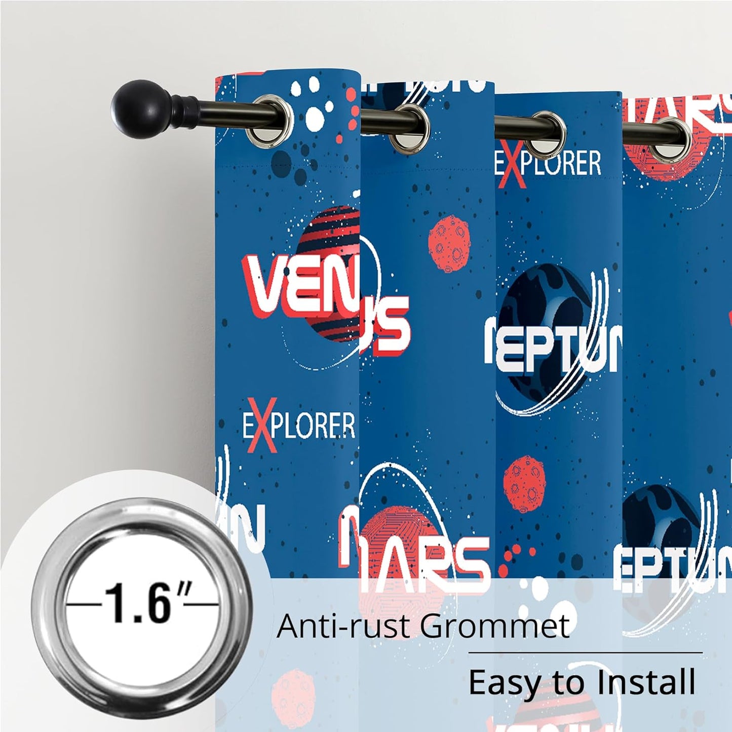 Kids Space Mars Blackout Curtains - 100% Blackout, Thermal Insulated, Noise Reducing,Bring The Cosmos Closer to Kids Room, 2 Panels (Planet Parade, W52×L84)