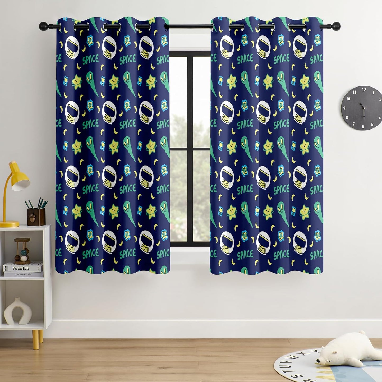 Kids Space Constellation Planets Blackout Curtains - 100% Blackout, Thermal Insulated, Noise Reducing, Perfect for Kids Room and Nursery, 2 Panels (Constellation Planets, W52×L63)