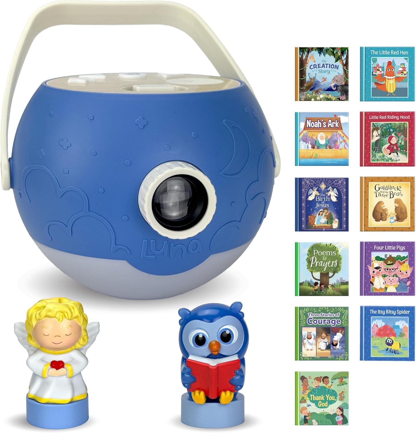 Kids Book Projector – 6 Bible & 5 Classic Read-Aloud Stories, 10 Songs & Night Light & Soothing Dream Music | Children Ages 3+ Storytime Projector for Kids & Toddler | Toys, Owl & Angel