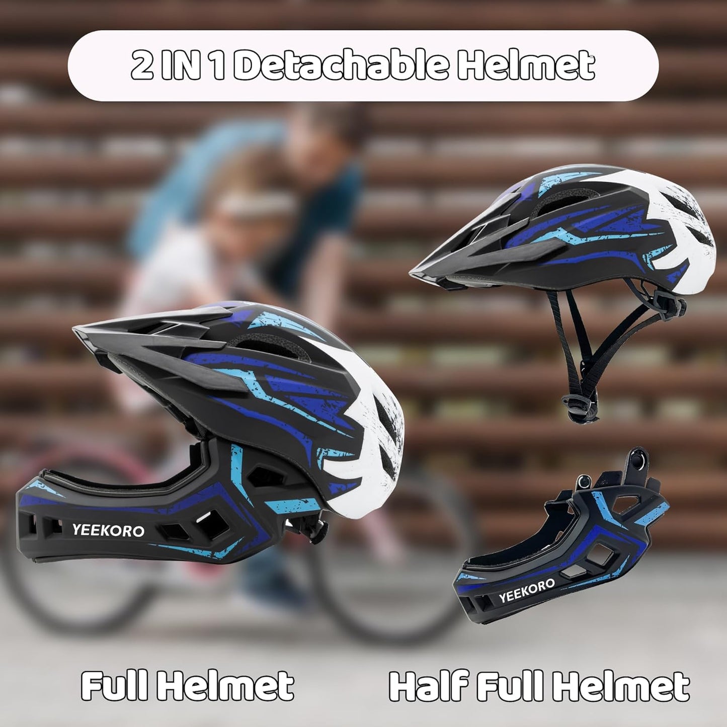 Kids Bike Helmet with Chin Guard, Adjustable Detachable Children’s Full Face Helmet for Girls and Boys, Cycling Helmets Skateboard, Scooter
