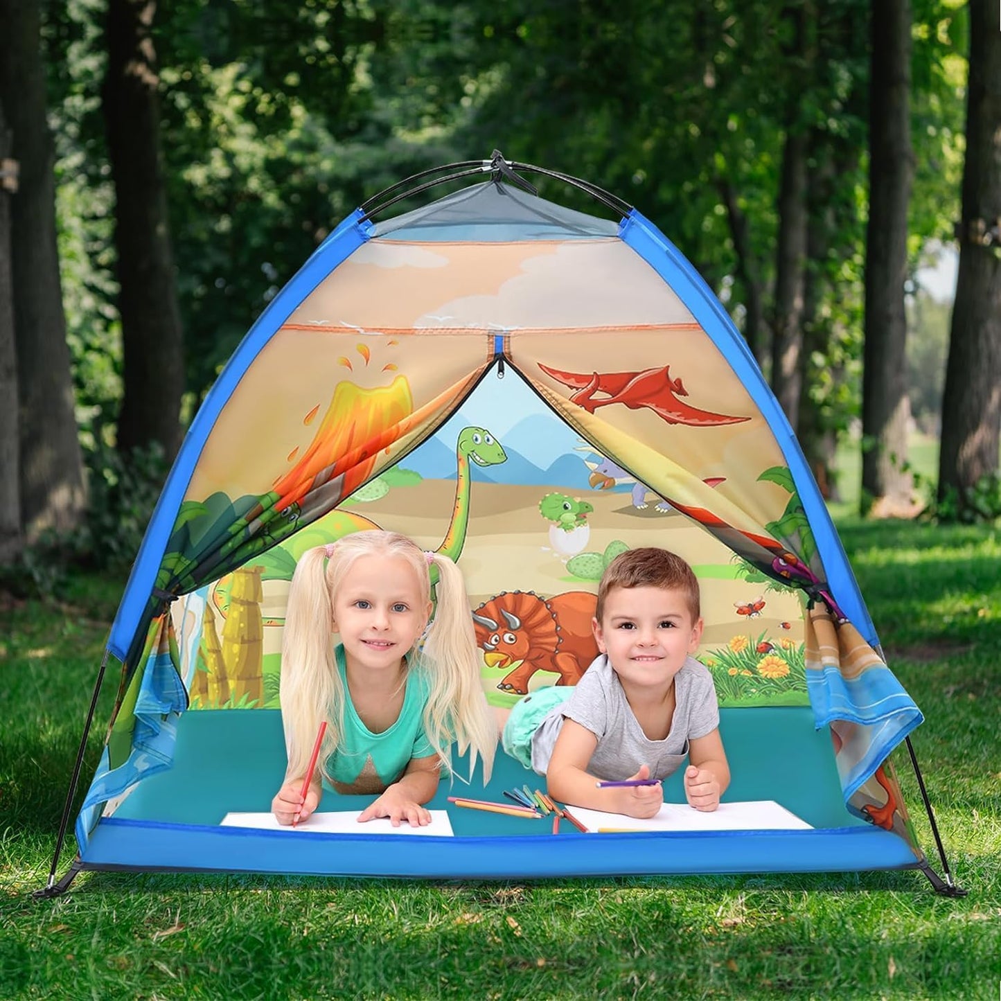 Kids Play Tents,the World of Dinosaurs Tents for Kids Indoor/Outdoor fun, Dinosaurs Dome Playhouse for Boys & Girls,Durable and Breathable Premium Material, Perfect Kid’s Gift- 47" x 47" x 43"