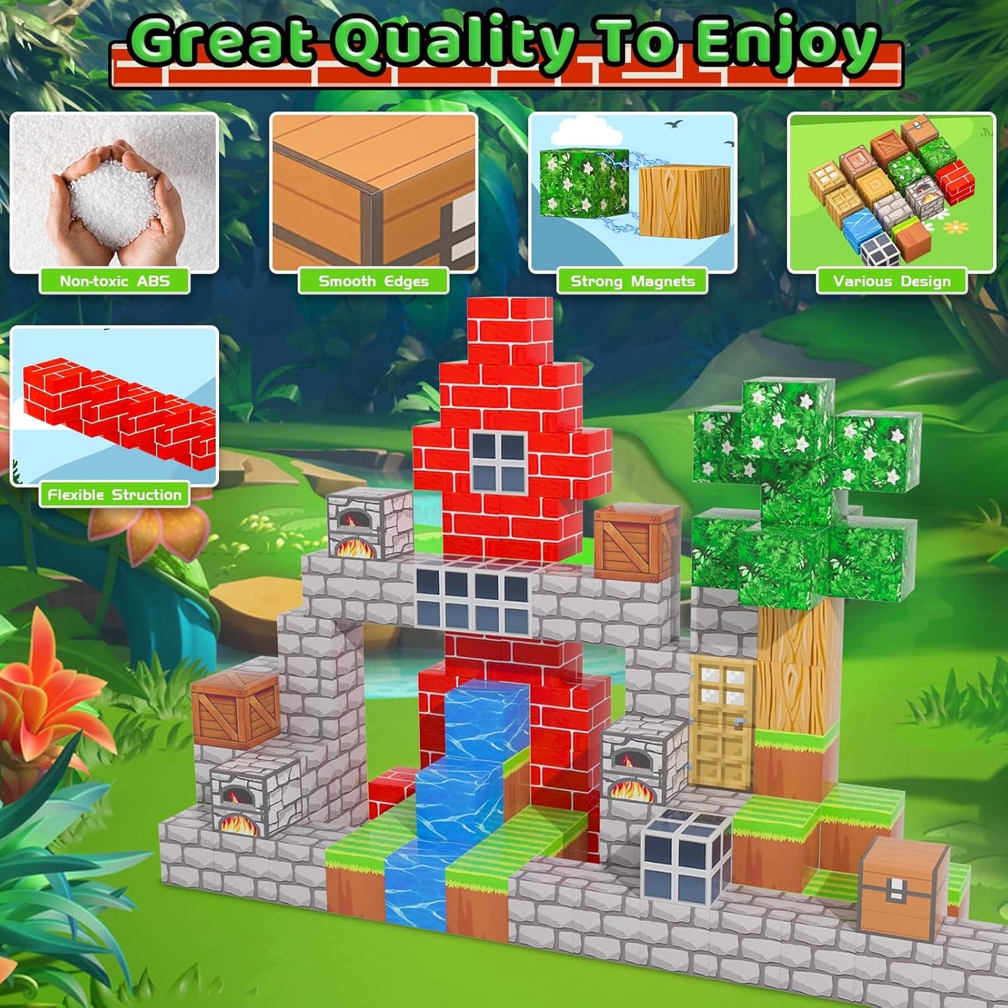 1 inch Magnetic Blocks - 100PCS Magnetic Toy Set, STEM Montessori Sensory Toys for 3+ Year Old Boys & Girls, Creative Construction Toys Gift for Toddlers Kids