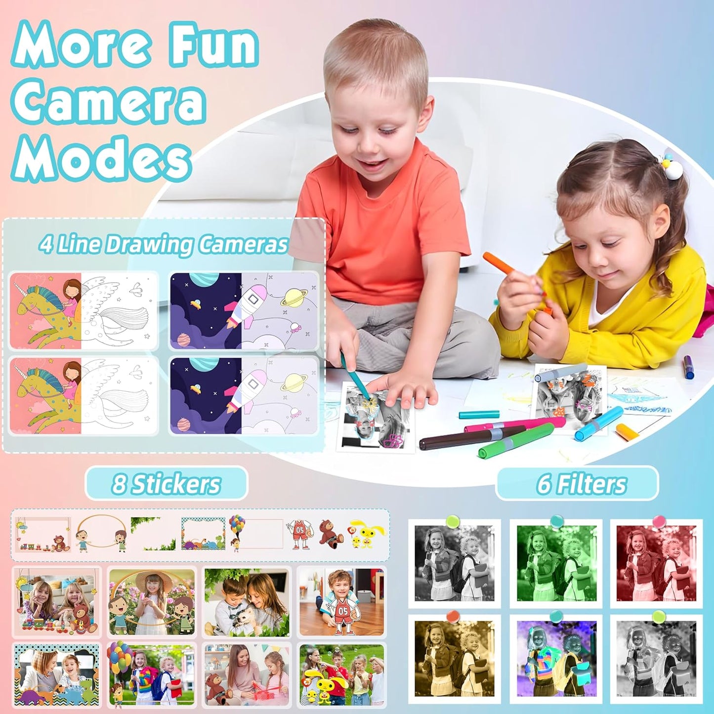 Kids Camera, Upgrade Kids Camera Instant Print, Front Rear Dual Selfie Digital CAM with 1080P Videos, Portable Travel Toy with Games and Music, Christmas Birthday Gift for Boys, Girls and Teens