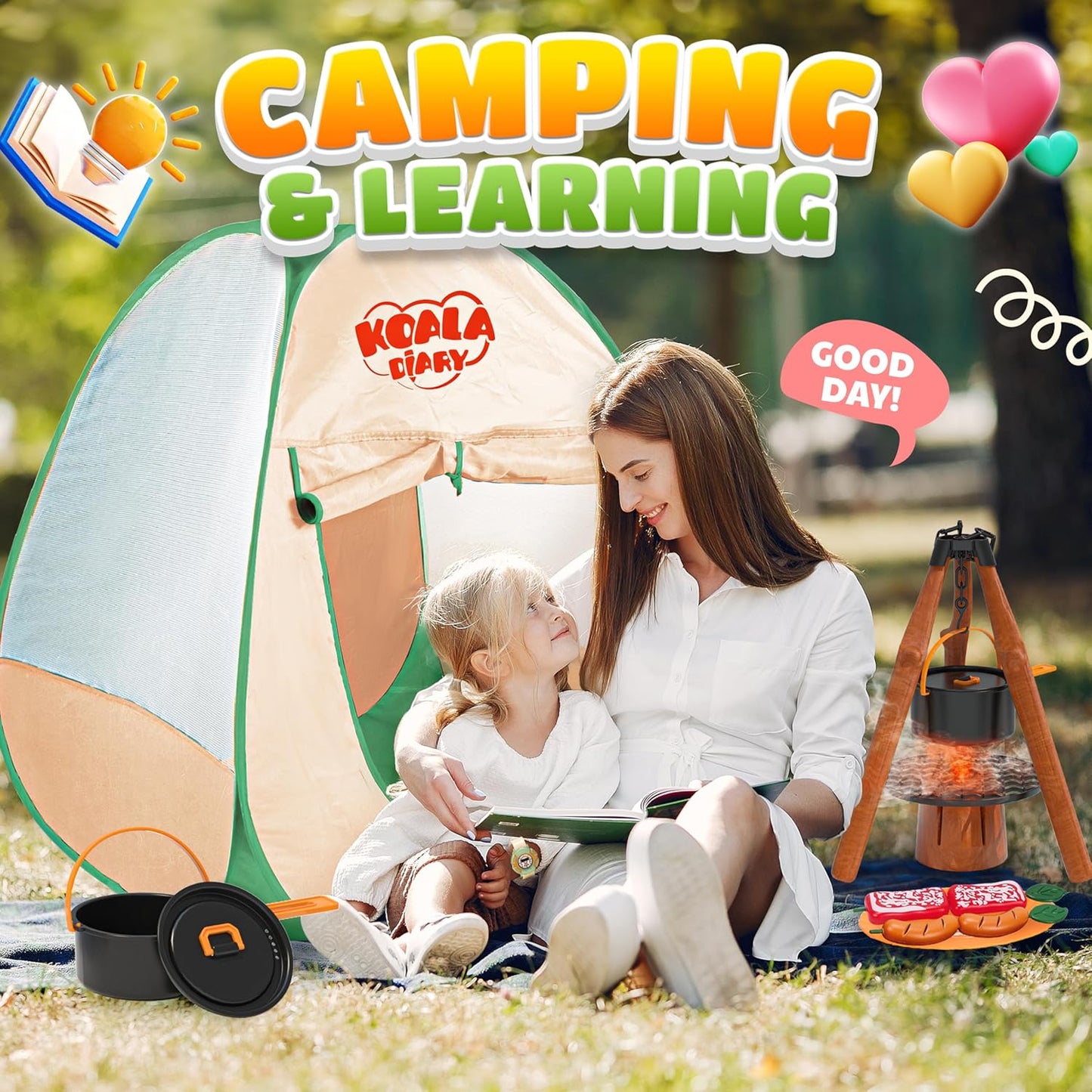 Kids Camping Set, SMILESSKIDDO 41 PCS Pretend Camping Set for Kids 3-5 with Pop Up Tent - Indoor and Outdoor Play Camping Toys for Toddlers