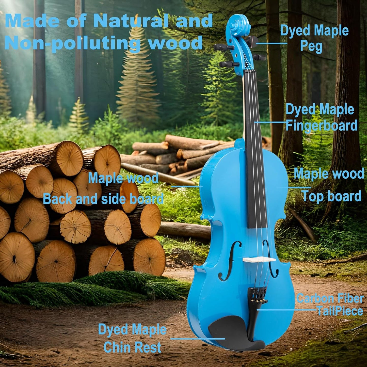 1/4 Fiddle Blue Colored Premium Violin Outfit for Beginners Adults Kids With 5 Color Fingering Tape- Handcrafted Student Beginner Violin.(Blue, 1/4)