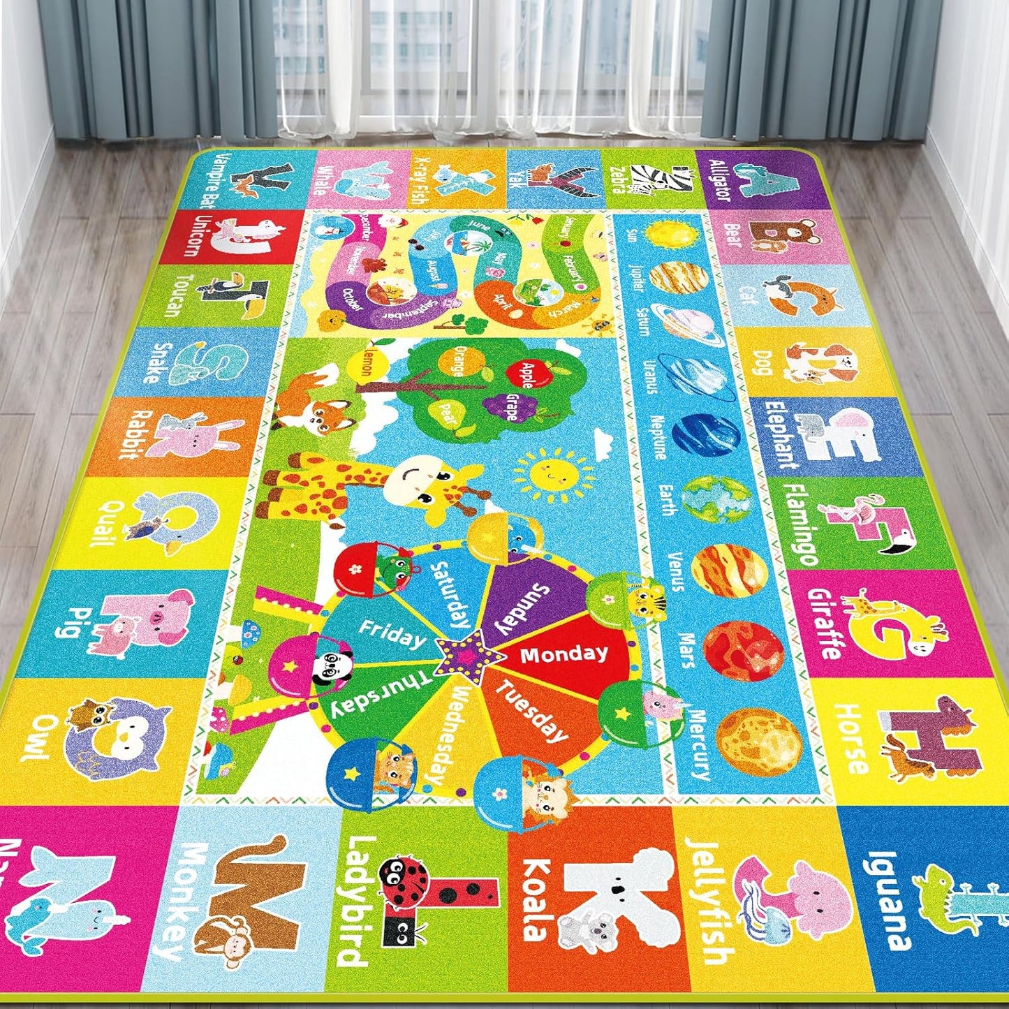 Kids Rug for Playroom, Kids Baby Playmat with Alphabet, Month, Weather, Week and Shapes ABC Educational Rug, Play Mat Carpet for Bedroom Classroom (78.7X59 INCH, Ferris Wheel)
