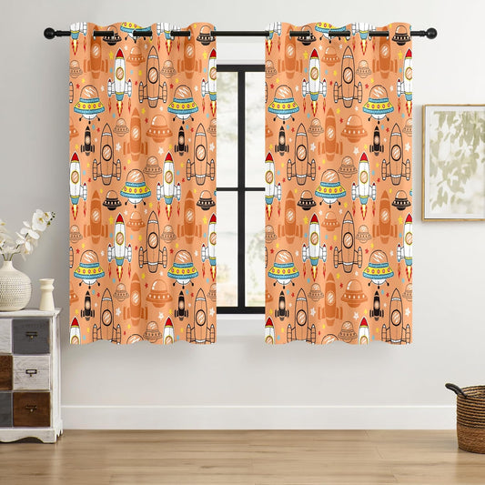 Kids Space UFO Rocket Blackout Curtains - 100% Blackout, Thermal Insulated, Noise Reducing, Perfect for Kids Room and Nursery, 2 Panels (Sunny Space Parade, W52×L63)